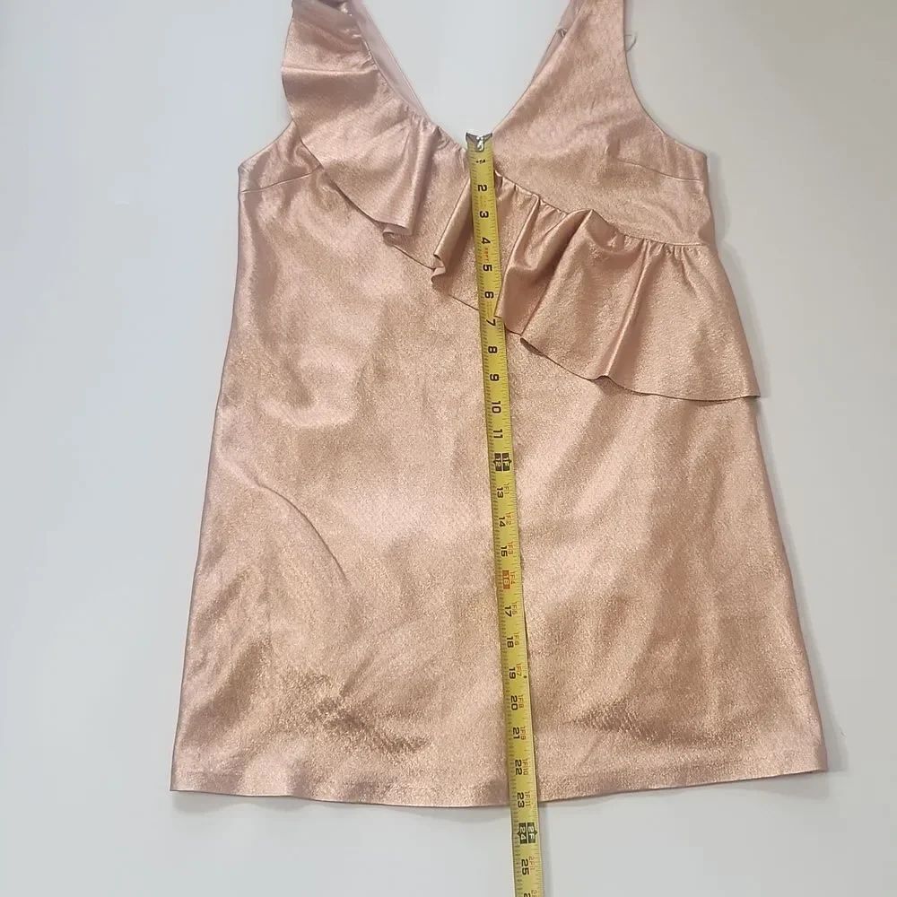 ZARA Metallic Rose Gold Faux Leather Deep V Ruffle Frill Mini PartyDress Small - Picture 10 of 10